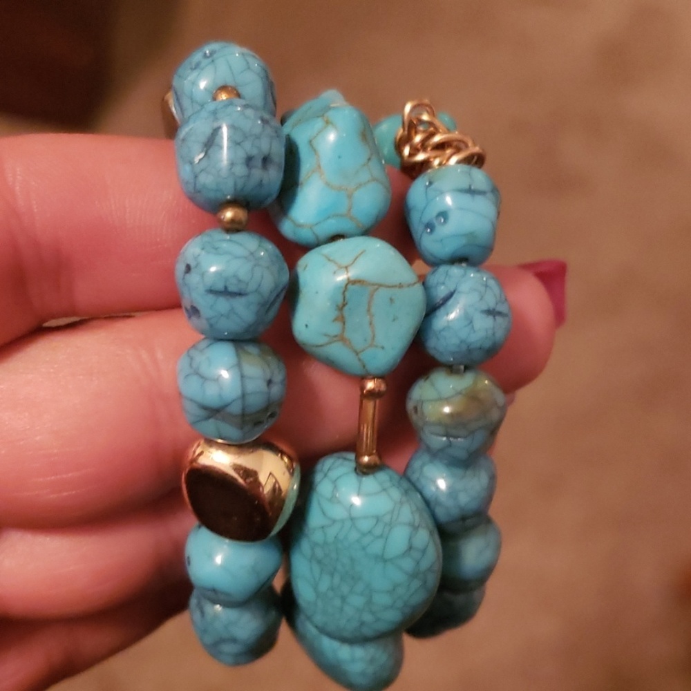 Stackable Bracelets- turquoise/gold
